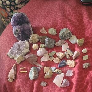 Mixed Crystal and Rock Collection - Purple Amethyst Cluster Included